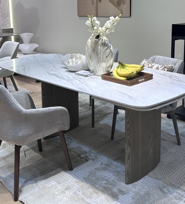 Стол КАЛВИН (CALVIN) 180 цвет КАРРАРА (SEMI-POLISHED SNOW CARRARA SOLID CERAMIC / СЕРЫЙ ДУБ, ®DISAUR