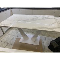 Стол Ниагара 140 БЕЛЫЙ МРАМОР, стекло / БЕЛЫЙ