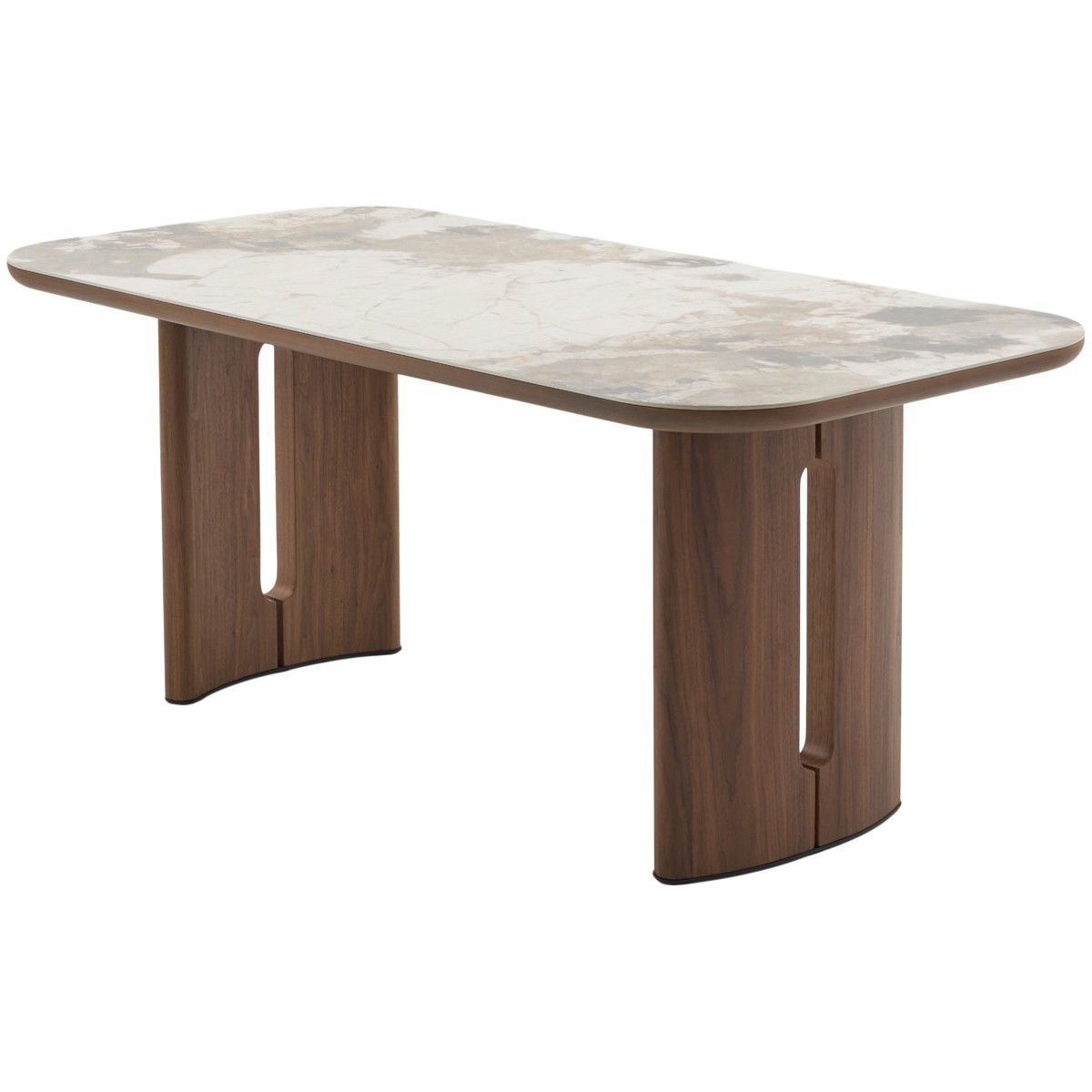 Стол БАРК (BARK) 180 цвет CA035 Бежевый мрамор, керамика / Орех (WALNUT), ®DISAUR