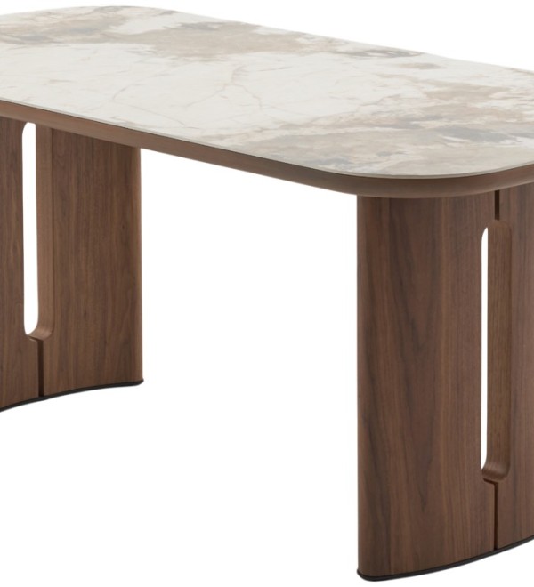 Стол БАРК (BARK) 180 цвет CA035 Бежевый мрамор, керамика / Орех (WALNUT), ®DISAUR