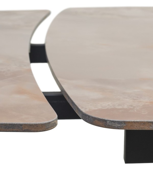 Стол РИВОЛИ (RIVOLI) 140 цвет АМБЕР ЖАДЕ (GLOSS AMBER JADE SOLID CERAMIC) / ЧЕРНЫЙ, ®DISAUR