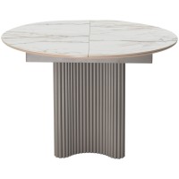 Стол АДАЖИО 115 КРУГЛЫЙ цвет МРАМОР (GILT WHITE), керамика / Латте каркас