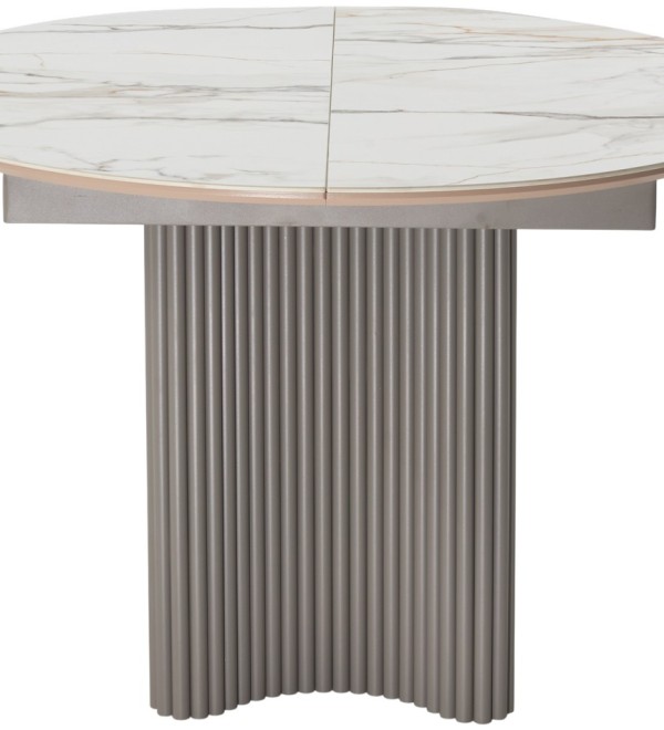 Стол АДАЖИО 115 КРУГЛЫЙ цвет МРАМОР (GILT WHITE), керамика / Латте каркас