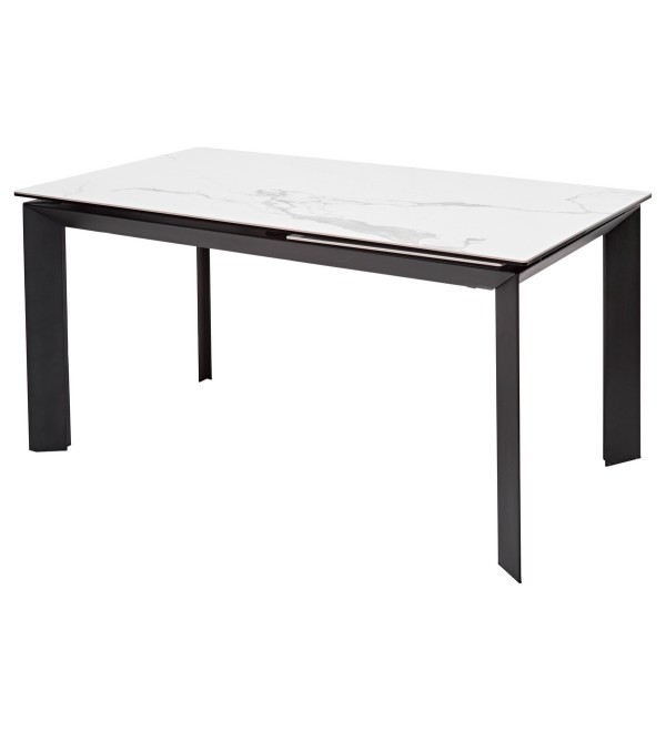 Стол КРЕМОНА (CREMONA) 140 БЕЛЫЙ МРАМОР ГЛЯНЦ (HIGH GLOSS STATUARIO), керамика/ ЧЕРНЫЙ, ®DISAUR