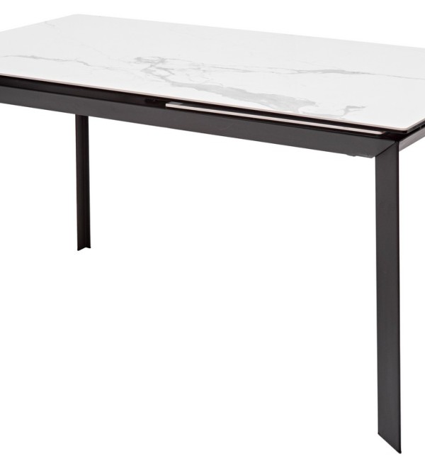 Стол КРЕМОНА (CREMONA) 140 БЕЛЫЙ МРАМОР ГЛЯНЦ (HIGH GLOSS STATUARIO), керамика/ ЧЕРНЫЙ, ®DISAUR