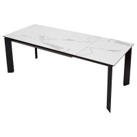 Стол КРЕМОНА (CREMONA) 140 БЕЛЫЙ МРАМОР ГЛЯНЦ (HIGH GLOSS STATUARIO), керамика/ ЧЕРНЫЙ, ®DISAUR