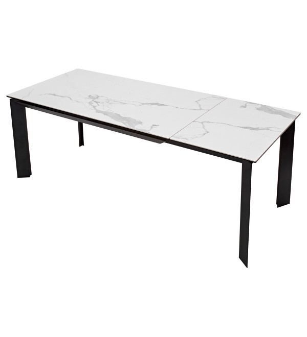 Стол КРЕМОНА (CREMONA) 140 БЕЛЫЙ МРАМОР ГЛЯНЦ (HIGH GLOSS STATUARIO), керамика/ ЧЕРНЫЙ, ®DISAUR