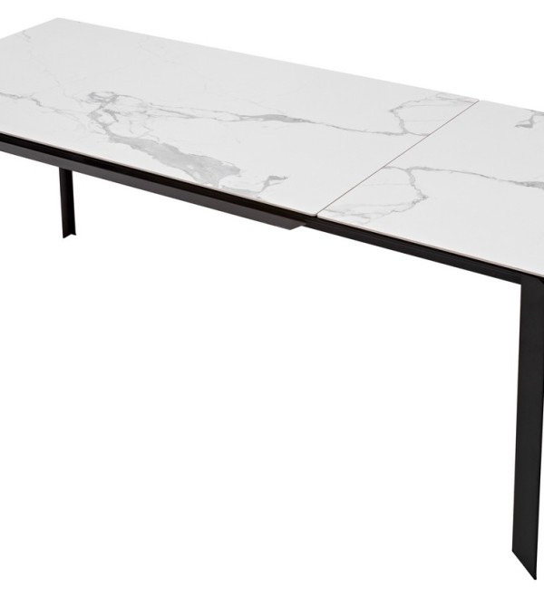 Стол КРЕМОНА (CREMONA) 140 БЕЛЫЙ МРАМОР ГЛЯНЦ (HIGH GLOSS STATUARIO), керамика/ ЧЕРНЫЙ, ®DISAUR
