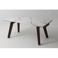 Стол БЭТИС (BETIS) 180 цвет Мрамор (MATTE GILDED WHITE SOLID CERAMIC) / Орех (WALNUT), ®DISAUR
