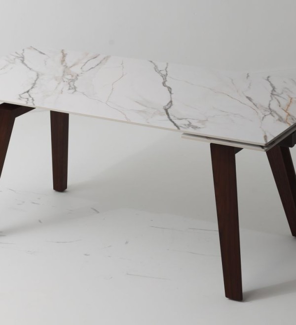 Стол БЭТИС (BETIS) 180 цвет Мрамор (MATTE GILDED WHITE SOLID CERAMIC) / Орех (WALNUT), ®DISAUR