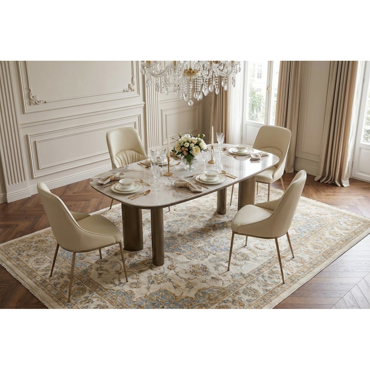 Стол ГАРДЕ (GARDE) 239 цвет Бежевый мрамор CA036, керамика / коричневый, ®DISAUR