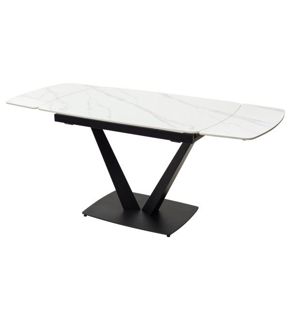 Стол АЛАТРИ (ALATRI) 120 цвет БЕЛЫЙ МРАМОР МАТОВЫЙ (MATT WHITE MARBLE) керамика / ЧЕРНЫЙ, ®DISAUR