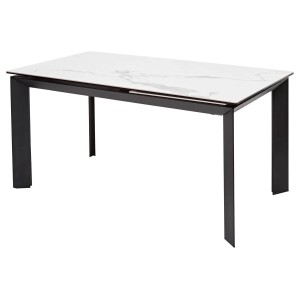 Стол КРЕМОНА (CREMONA) 140 БЕЛЫЙ МРАМОР ГЛЯНЦ (HIGH GLOSS STATUARIO), керамика/ ЧЕРНЫЙ, ®DISAUR
