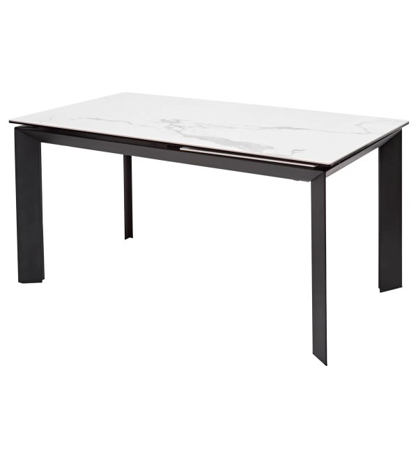 Стол КРЕМОНА (CREMONA) 140 БЕЛЫЙ МРАМОР ГЛЯНЦ (HIGH GLOSS STATUARIO), керамика/ ЧЕРНЫЙ, ®DISAUR