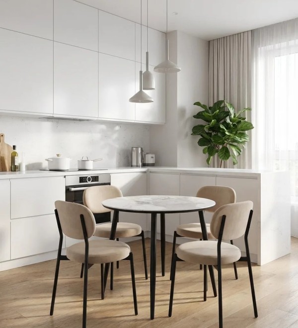 Стол МИЛТОН D89 цвет ПАНДОРА (PANDORA LIGHT 122 BG), керамика / Черный каркас