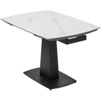 Стол БАЛД (BALDE) 140 цвет БЕЛЫЙ МРАМОР МАТОВЫЙ (MATT WHITE MARBLE SOLID CERAMIC) / ЧЕРНЫЙ, ®DISAUR