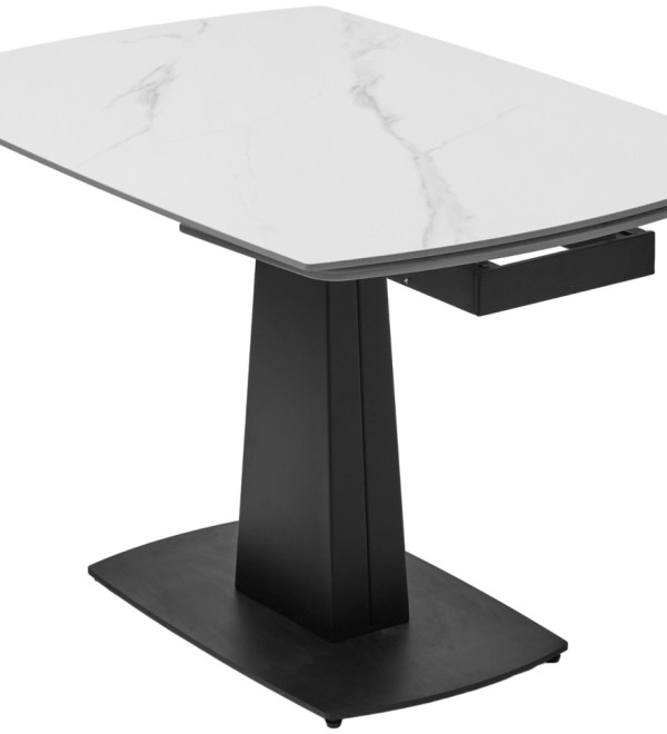 Стол БАЛД (BALDE) 140 цвет БЕЛЫЙ МРАМОР МАТОВЫЙ (MATT WHITE MARBLE SOLID CERAMIC) / ЧЕРНЫЙ, ®DISAUR