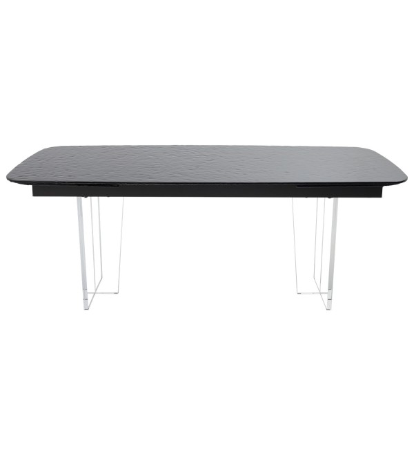 Стол ЛАУРИТЦ (LAURITS) 200 цвет ЧЕРНЫЙ (GREY), стекло BUBBLE  / Прозрачный каркас ®DISAUR