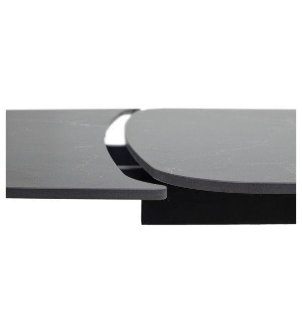 Стол БЛАНКО (BLANCO) 160 цвет ЧЕРНЫЙ МРАМОР МАТОВЫЙ (MATT BLACK MARBLE SOLID CERAMIC / ОРЕХ, ®DISAUR