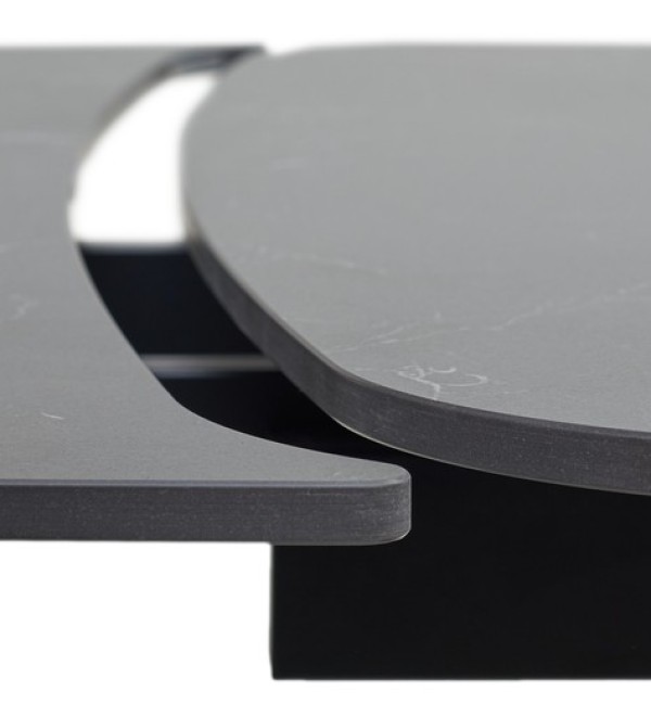 Стол БЛАНКО (BLANCO) 160 цвет ЧЕРНЫЙ МРАМОР МАТОВЫЙ (MATT BLACK MARBLE SOLID CERAMIC / ОРЕХ, ®DISAUR