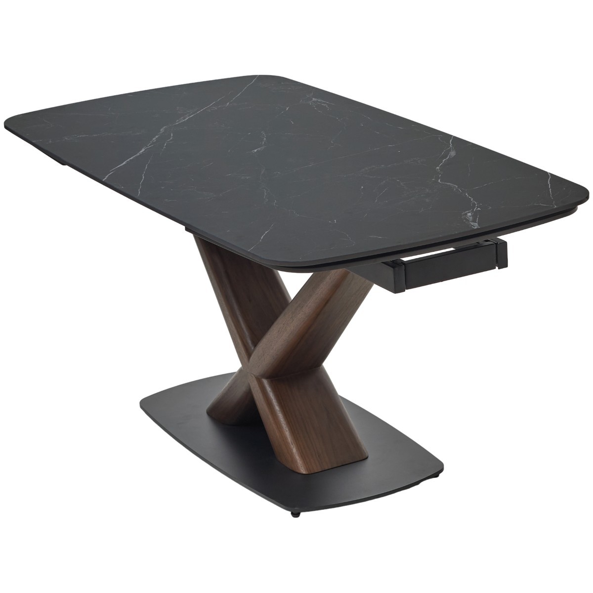 Стол БЛАНКО (BLANCO) 160 цвет ЧЕРНЫЙ МРАМОР МАТОВЫЙ (MATT BLACK MARBLE SOLID CERAMIC / ОРЕХ, ®DISAUR