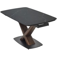 Стол БЛАНКО (BLANCO) 160 цвет ЧЕРНЫЙ МРАМОР МАТОВЫЙ (MATT BLACK MARBLE SOLID CERAMIC / ОРЕХ, ®DISAUR