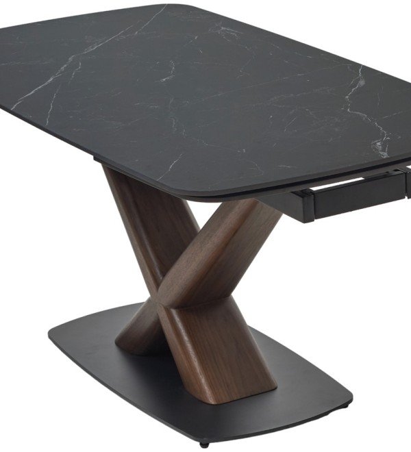 Стол БЛАНКО (BLANCO) 160 цвет ЧЕРНЫЙ МРАМОР МАТОВЫЙ (MATT BLACK MARBLE SOLID CERAMIC / ОРЕХ, ®DISAUR