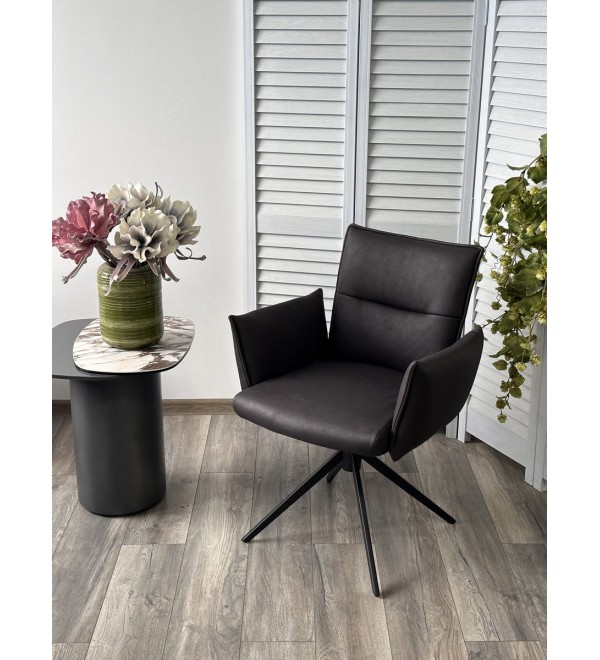 Стул ДИН (DEAN) 360 град.поворот. цвет ТЕМНО-СЕРЫЙ, экокожа Maison 99# / Черный, ®DISAUR