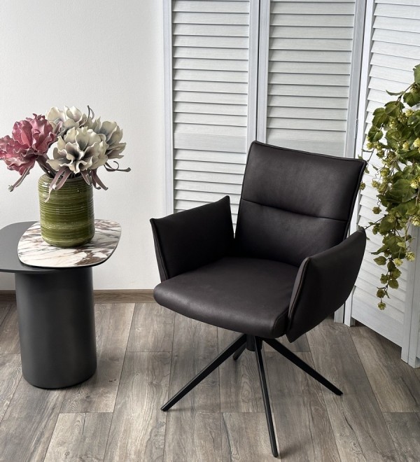 Стул ДИН (DEAN) 360 град.поворот. цвет ТЕМНО-СЕРЫЙ, экокожа Maison 99# / Черный, ®DISAUR