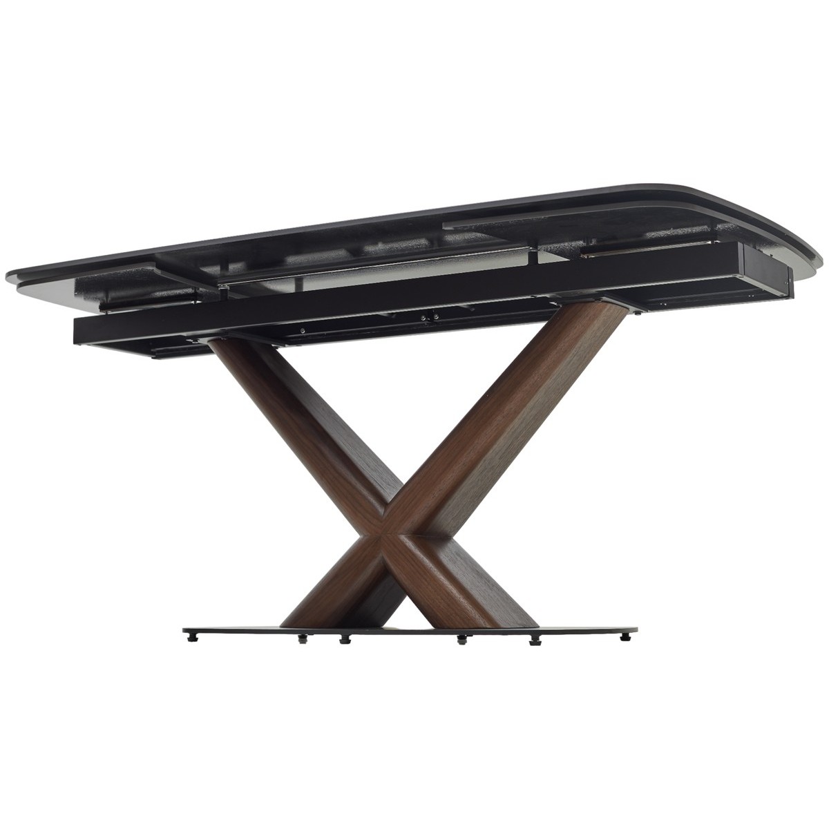 Стол БЛАНКО (BLANCO) 160 цвет ЧЕРНЫЙ МРАМОР МАТОВЫЙ (MATT BLACK MARBLE SOLID CERAMIC / ОРЕХ, ®DISAUR