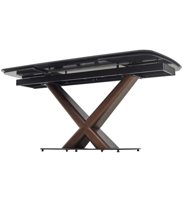 Стол БЛАНКО (BLANCO) 160 цвет ЧЕРНЫЙ МРАМОР МАТОВЫЙ (MATT BLACK MARBLE SOLID CERAMIC / ОРЕХ, ®DISAUR
