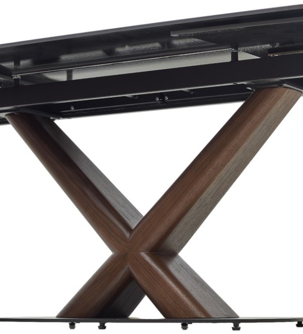 Стол БЛАНКО (BLANCO) 160 цвет ЧЕРНЫЙ МРАМОР МАТОВЫЙ (MATT BLACK MARBLE SOLID CERAMIC / ОРЕХ, ®DISAUR