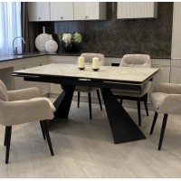 Стол ОРИГАМИ  240 цвет АЙВОРИ (AURA IVORY), керамика / Черный каркас