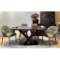 Стол БЛАНКО (BLANCO) 160 цвет ЧЕРНЫЙ МРАМОР МАТОВЫЙ (MATT BLACK MARBLE SOLID CERAMIC / ОРЕХ, ®DISAUR