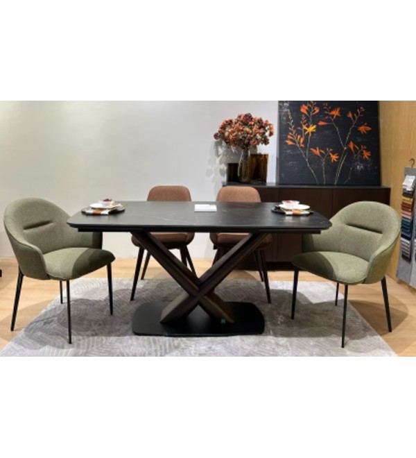 Стол БЛАНКО (BLANCO) 160 цвет ЧЕРНЫЙ МРАМОР МАТОВЫЙ (MATT BLACK MARBLE SOLID CERAMIC / ОРЕХ, ®DISAUR