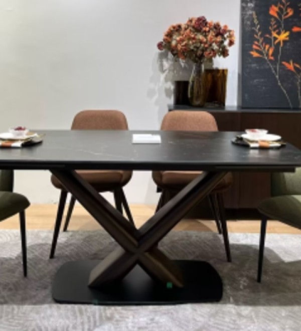 Стол БЛАНКО (BLANCO) 160 цвет ЧЕРНЫЙ МРАМОР МАТОВЫЙ (MATT BLACK MARBLE SOLID CERAMIC / ОРЕХ, ®DISAUR