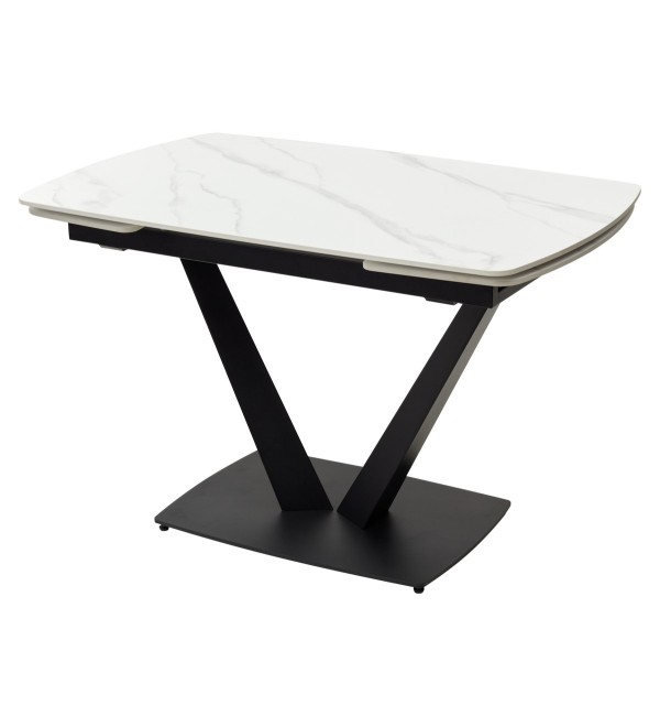 Стол АЛАТРИ (ALATRI) 120 цвет БЕЛЫЙ МРАМОР МАТОВЫЙ (MATT WHITE MARBLE) керамика / ЧЕРНЫЙ, ®DISAUR