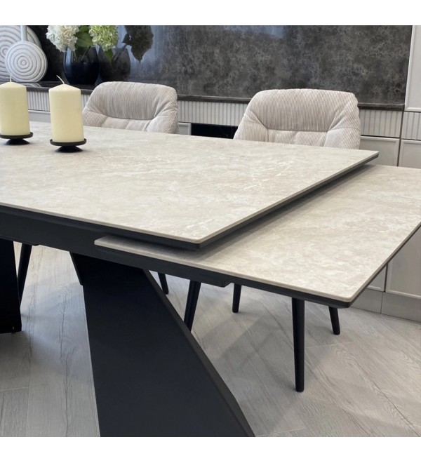 Стол ОРИГАМИ  240 цвет АЙВОРИ (AURA IVORY), керамика / Черный каркас