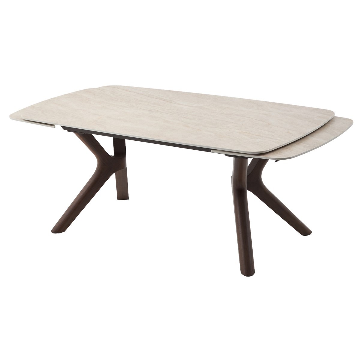Стол КИРАН (KIRAN) 180 БЕЖЕВЫЙ МРАМОР (MATTE SICILY BEIGE SOLID CERAMIC) / Орех темный, ®DISAUR