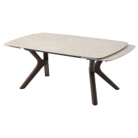Стол КИРАН (KIRAN) 180 БЕЖЕВЫЙ МРАМОР (MATTE SICILY BEIGE SOLID CERAMIC) / Орех темный, ®DISAUR