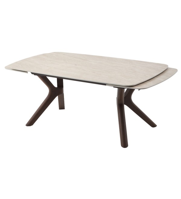 Стол КИРАН (KIRAN) 180 БЕЖЕВЫЙ МРАМОР (MATTE SICILY BEIGE SOLID CERAMIC) / Орех темный, ®DISAUR