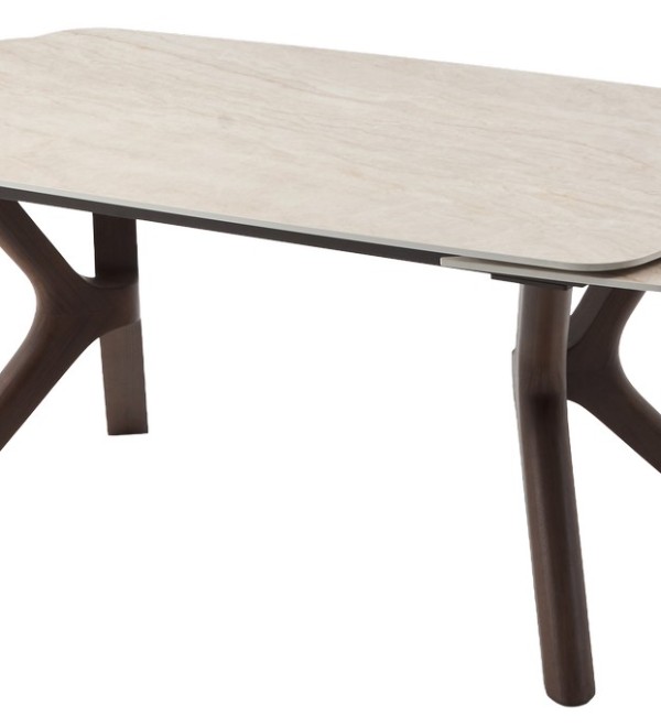 Стол КИРАН (KIRAN) 180 БЕЖЕВЫЙ МРАМОР (MATTE SICILY BEIGE SOLID CERAMIC) / Орех темный, ®DISAUR