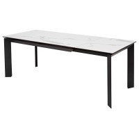 Стол КРЕМОНА (CREMONA) 140 БЕЛЫЙ МРАМОР ГЛЯНЦ (HIGH GLOSS STATUARIO), керамика/ ЧЕРНЫЙ, ®DISAUR