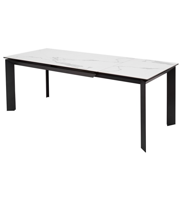 Стол КРЕМОНА (CREMONA) 140 БЕЛЫЙ МРАМОР ГЛЯНЦ (HIGH GLOSS STATUARIO), керамика/ ЧЕРНЫЙ, ®DISAUR