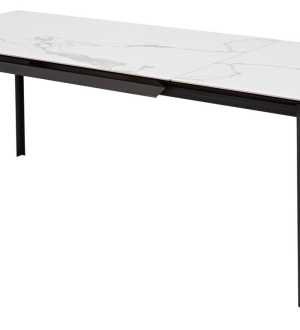 Стол КРЕМОНА (CREMONA) 140 БЕЛЫЙ МРАМОР ГЛЯНЦ (HIGH GLOSS STATUARIO), керамика/ ЧЕРНЫЙ, ®DISAUR