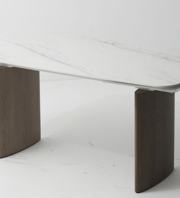 Стол КАЛВИН (CALVIN) 180 цвет КАРРАРА (SEMI-POLISHED SNOW CARRARA SOLID CERAMIC / СЕРЫЙ ДУБ, ®DISAUR