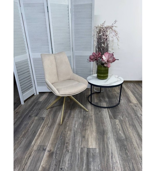 Стул ОСКАР (OSKAR) 360 град, цвет КРЕМОВЫЙ (RIELY-111/PRESENT-120), ткань / ШАМПАНЬ каркас, ®DISAUR