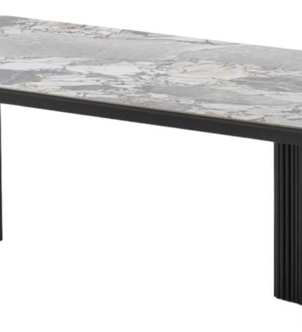 Стол АДАЖИО 240 (320) см цвет МИНЕРАЛ (MINERAL STONE NATURAL), керамика / Черный каркас
