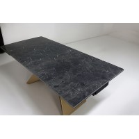 Стол АЛЕС (ALES) 180 ЧЕРНЫЙ МРАМОР (BLACK GRAVE SOLID CERAMIC), керамика / бронзовый, ®DISAUR
