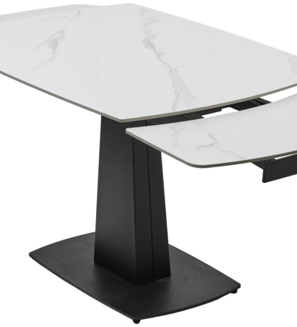 Стол БАЛД (BALDE) 140 цвет БЕЛЫЙ МРАМОР МАТОВЫЙ (MATT WHITE MARBLE SOLID CERAMIC) / ЧЕРНЫЙ, ®DISAUR
